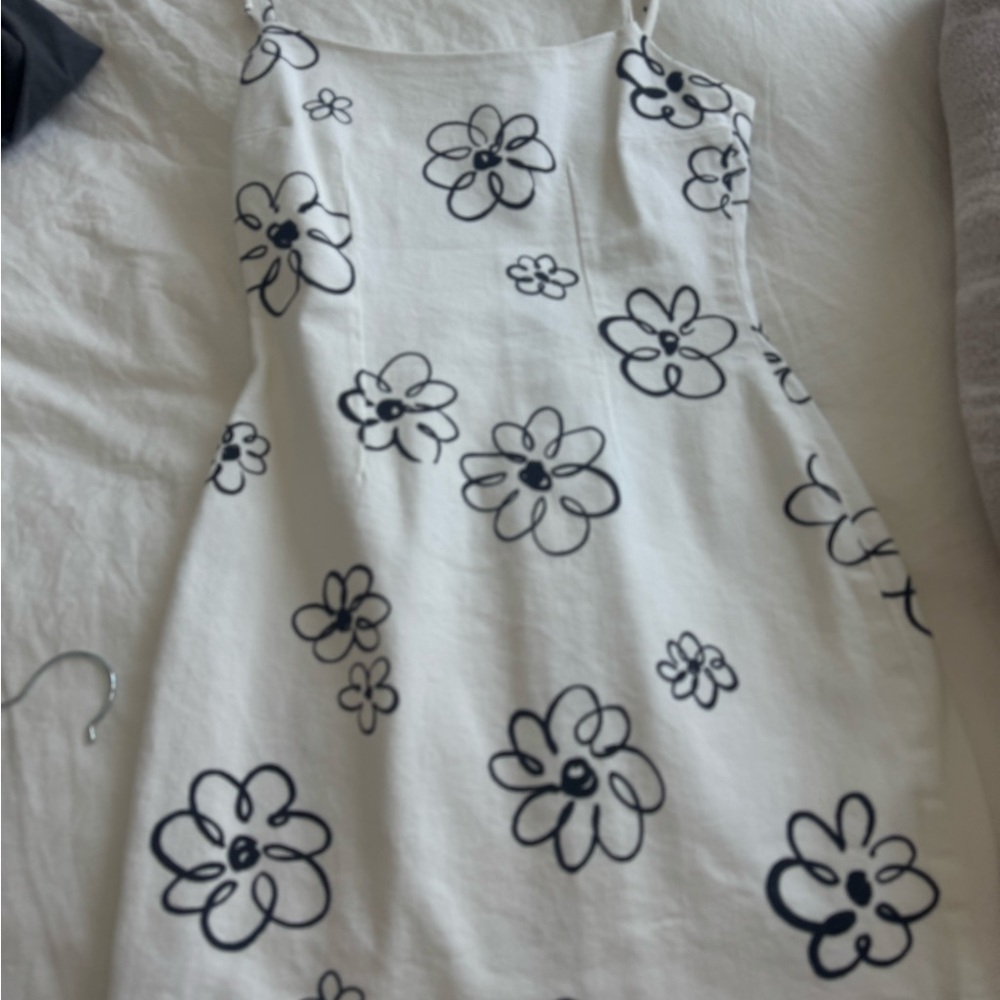 Reformation White Dress with Black Floral Outline